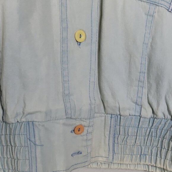 Vintage 80s Women Faded Denim Bomber Jacket Size M Acid Wash Patchwork Grunge - Picture 7 of 15